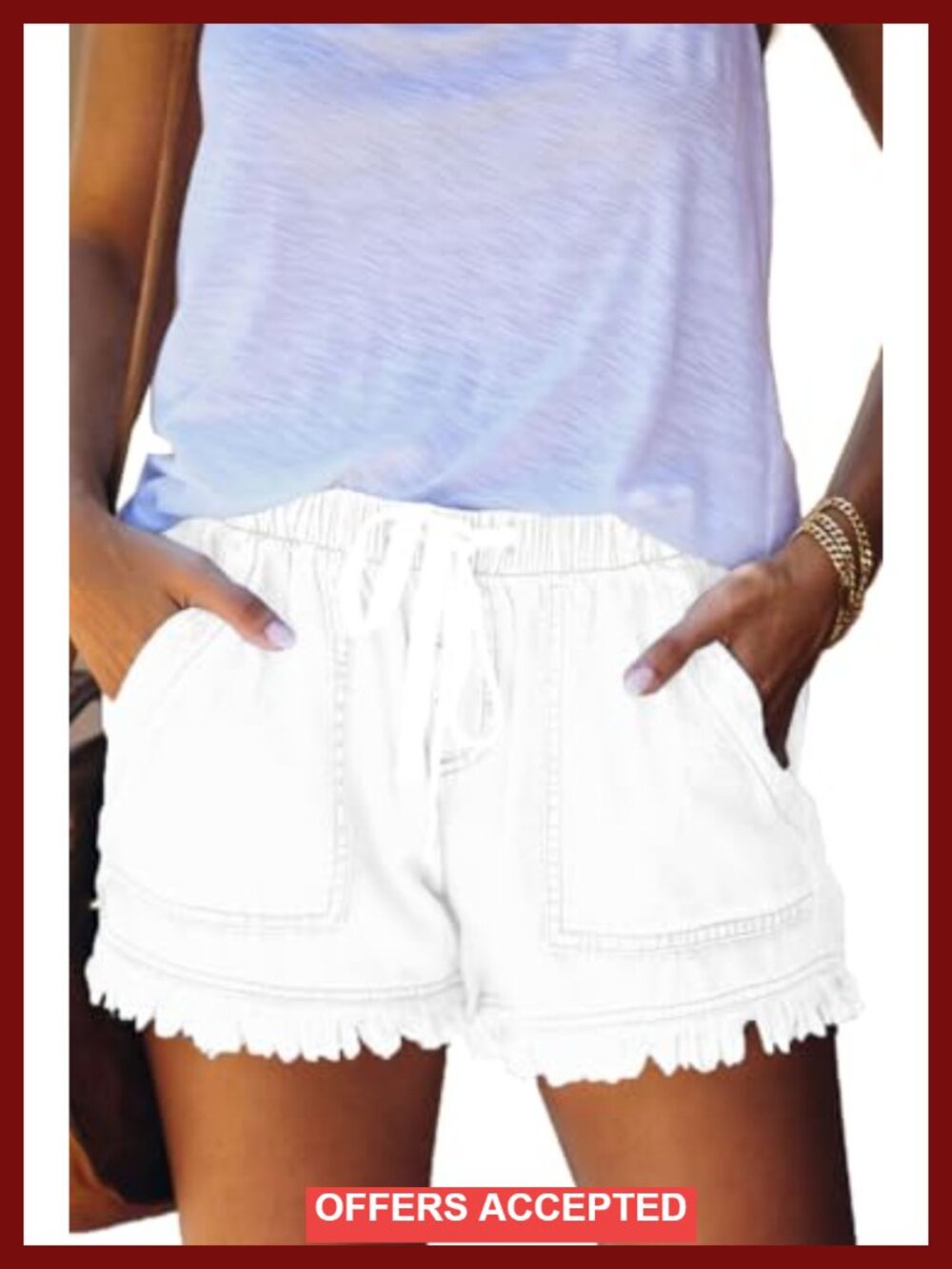 Lightweight Baggy Denim Hot Pants Elastic Waist Drawstring Comfy Shorts